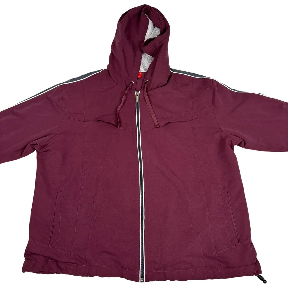 East West‎ Women's Burgundy Hooded Zip Jacket XL Mesh Lined Windbreaker